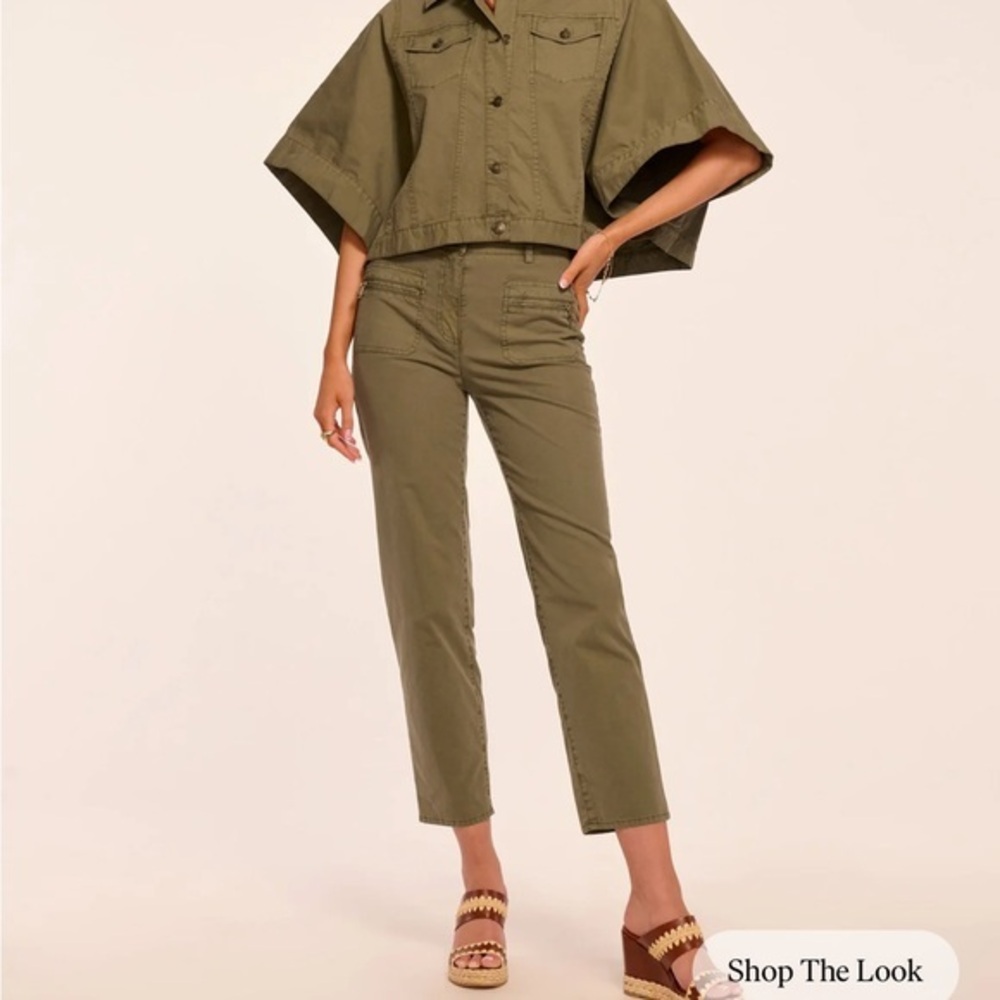 New! Ramy Brook Emmy Canvas Ankle Length Pant 14 Safari Green